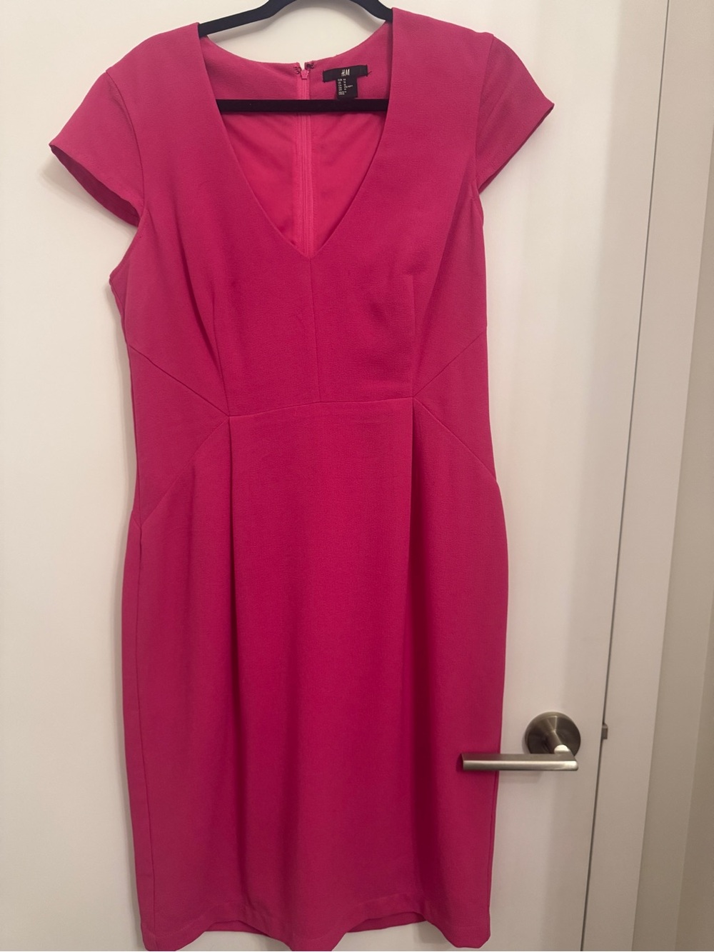 H&M Hot Pink V‑Neck Cap Sleeve Midi Dress